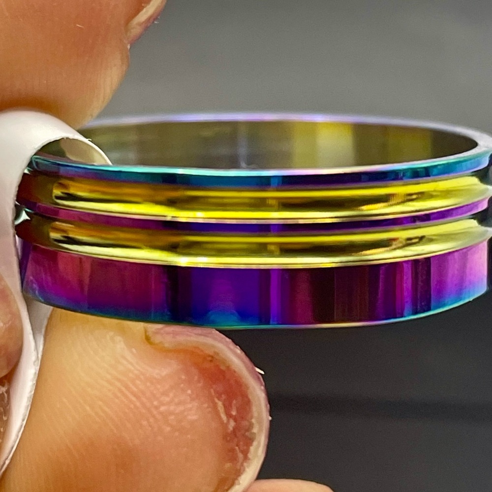 Iridescent Multicolor Rainbow Stainless Steel Ring. Size 12 1/2. Unisex